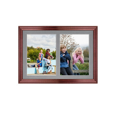 AK Frames 20X14 Rose Wood Classic Multi Photo Frame With Mid Grey Mount - Holds 2 Apertures (2X) A4 Photos - image 1