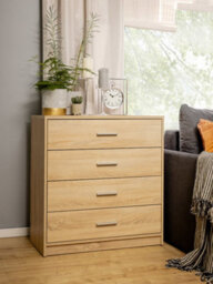 Arte Nepo Plus Oak Sonoma 80Cm Chest Of Drawers - Natural Wood-Effect 4-Drawer Storage Cabinet