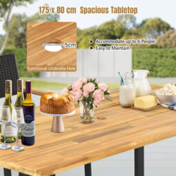 Costway Patio Rectangle Dining Table 175 X 80Cm Acacia Wood Table-Natural - thumbnail 7