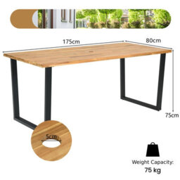 Costway Patio Rectangle Dining Table 175 X 80Cm Acacia Wood Table-Natural - thumbnail 2