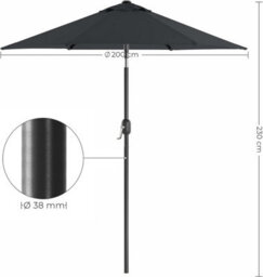 Songmics Garden Parasol Umbrella 2 M, Sunshade With Metal Pole And Ribs, Tiltable, Base Not Included, For Outdoor Terrace Balcony, Grey - thumbnail 9