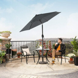 Songmics Garden Parasol Umbrella 2 M, Sunshade With Metal Pole And Ribs, Tiltable, Base Not Included, For Outdoor Terrace Balcony, Grey - thumbnail 1
