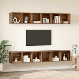 Berkfield Wall Tv Cabinet Wall-Mounted 4 Pcs Old Wood - thumbnail 4