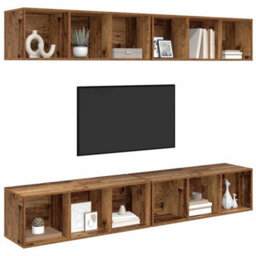Berkfield Wall Tv Cabinet Wall-Mounted 4 Pcs Old Wood - thumbnail 3