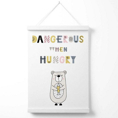 Artze Wall Art Cute Dangerous When Hungry Bear Scandi Quote Art Print With White Frame Size: A4 - image 1