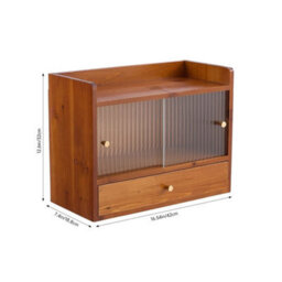 Rustic Wooden Mug Cabinet Tea Cup Storage Shelf Drawer - thumbnail 2