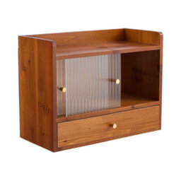 Rustic Wooden Mug Cabinet Tea Cup Storage Shelf Drawer - thumbnail 1