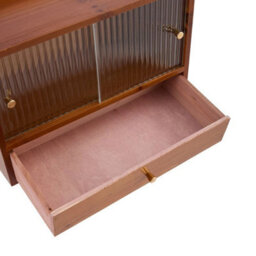 Rustic Wooden Mug Cabinet Tea Cup Storage Shelf Drawer - thumbnail 3