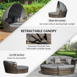 Outsunny 5 Pcs Cushioned Outdoor Plastic Rattan Round Sofa Bed Table Set Grey - thumbnail 5