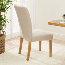 The Furniture Market Bunbury Natural Oatmeal Fabric Button Back Dining Chair Oak Legs Classic Upholstered Seat Sprung & Webbed Base Solid Wood Frame - thumbnail 2