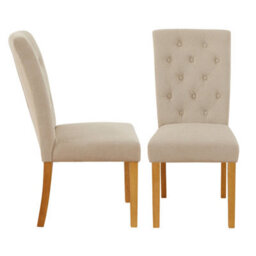 The Furniture Market Bunbury Natural Oatmeal Fabric Button Back Dining Chair Oak Legs Classic Upholstered Seat Sprung & Webbed Base Solid Wood Frame - thumbnail 5