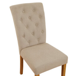 The Furniture Market Bunbury Natural Oatmeal Fabric Button Back Dining Chair Oak Legs Classic Upholstered Seat Sprung & Webbed Base Solid Wood Frame - thumbnail 6