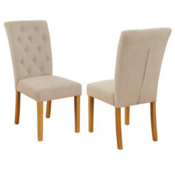 The Furniture Market Bunbury Natural Oatmeal Fabric Button Back Dining Chair Oak Legs Classic Upholstered Seat Sprung & Webbed Base Solid Wood Frame - thumbnail 4