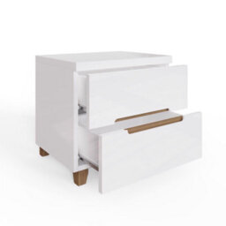 Fwstyle Veloce White Gloss & Oak 2 Drawer Bedside Table Nightstand Toolless Assembly (H) 42 (W) 45 (D) 35Cm - thumbnail 4