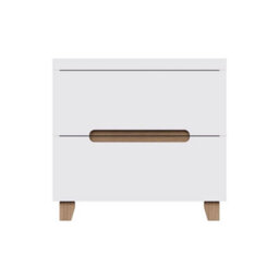 Fwstyle Veloce White Gloss & Oak 2 Drawer Bedside Table Nightstand Toolless Assembly (H) 42 (W) 45 (D) 35Cm - thumbnail 2