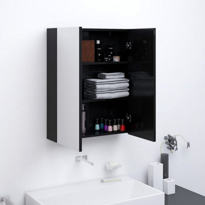 Berkfield Bathroom Mirror Cabinet 60X15X75 Cm Mdf Shining Black - image 1