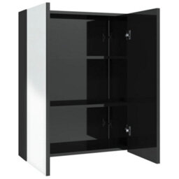 Berkfield Bathroom Mirror Cabinet 60X15X75 Cm Mdf Shining Black - thumbnail 2