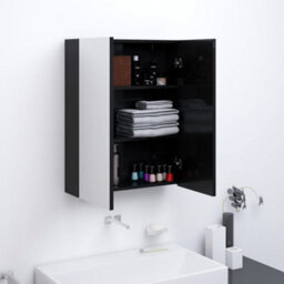 Berkfield Bathroom Mirror Cabinet 60X15X75 Cm Mdf Shining Black - thumbnail 1