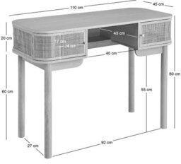 Nordlys 2-Door Wood And Rattan Desk Classic Style Bedroom - thumbnail 6