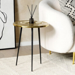 Beliani Retro Distressed Gold And Black Side Table 43Cm Round - Aluminum Top, Iron Hairpin Legs - thumbnail 2