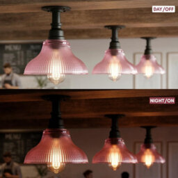 Industrial Flush Mount Ceiling Light With Purple Clear Glass Shade, E27 Decorative Lighting Fixture For Kitchen With Bulbs - thumbnail 5