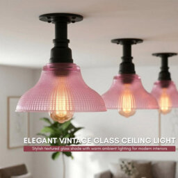Industrial Flush Mount Ceiling Light With Purple Clear Glass Shade, E27 Decorative Lighting Fixture For Kitchen With Bulbs - thumbnail 7