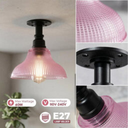 Industrial Flush Mount Ceiling Light With Purple Clear Glass Shade, E27 Decorative Lighting Fixture For Kitchen With Bulbs - thumbnail 6