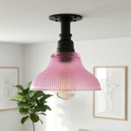 Industrial Flush Mount Ceiling Light With Purple Clear Glass Shade, E27 Decorative Lighting Fixture For Kitchen With Bulbs - thumbnail 3