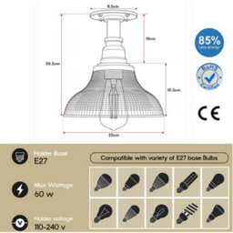 Industrial Flush Mount Ceiling Light With Purple Clear Glass Shade, E27 Decorative Lighting Fixture For Kitchen With Bulbs - thumbnail 2