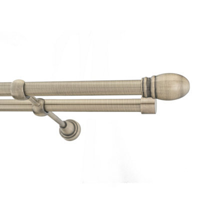 Toolty Double Metal Curtain Pole 19/19mm With Finials Rod Classic Brackets Oval 195Cm Antique Brass