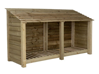 Arbor Garden Solutions Wooden Log Store W-227Cm, H-126Cm, D-88Cm - Natural (Light Green) Finish - image 1