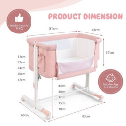 Costway 3-In-1 Baby Bedside Bassinet Crib Height-Adjustable Infant Newborn Cot Bed-Pink - thumbnail 2