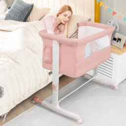 Costway 3-In-1 Baby Bedside Bassinet Crib Height-Adjustable Infant Newborn Cot Bed-Pink - thumbnail 3
