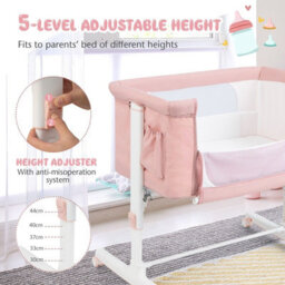 Costway 3-In-1 Baby Bedside Bassinet Crib Height-Adjustable Infant Newborn Cot Bed-Pink - thumbnail 6
