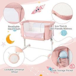 Costway 3-In-1 Baby Bedside Bassinet Crib Height-Adjustable Infant Newborn Cot Bed-Pink - thumbnail 5