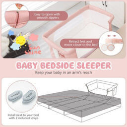 Costway 3-In-1 Baby Bedside Bassinet Crib Height-Adjustable Infant Newborn Cot Bed-Pink - thumbnail 7
