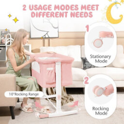 Costway 3-In-1 Baby Bedside Bassinet Crib Height-Adjustable Infant Newborn Cot Bed-Pink - thumbnail 9