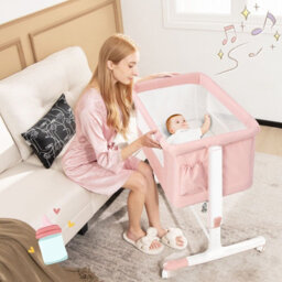 Costway 3-In-1 Baby Bedside Bassinet Crib Height-Adjustable Infant Newborn Cot Bed-Pink - thumbnail 4