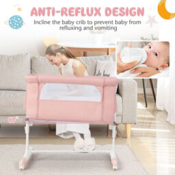 Costway 3-In-1 Baby Bedside Bassinet Crib Height-Adjustable Infant Newborn Cot Bed-Pink - thumbnail 8