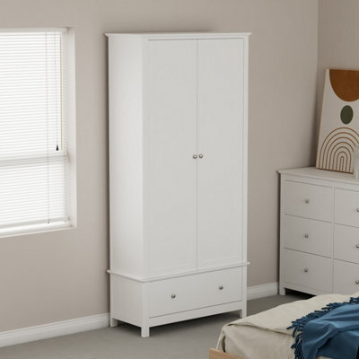 Core Products Nairn White 2 Door 1 Drawer Wardrobe - Compact Solid Wood Bedroom Storage 189 X 90 X 55Cm - image 1