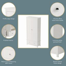 Core Products Nairn White 2 Door 1 Drawer Wardrobe - Compact Solid Wood Bedroom Storage 189 X 90 X 55Cm - thumbnail 8