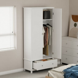 Core Products Nairn White 2 Door 1 Drawer Wardrobe - Compact Solid Wood Bedroom Storage 189 X 90 X 55Cm - thumbnail 2