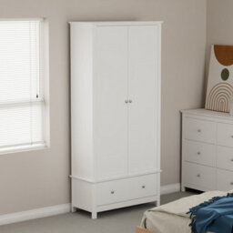 Core Products Nairn White 2 Door 1 Drawer Wardrobe - Compact Solid Wood Bedroom Storage 189 X 90 X 55Cm - thumbnail 1