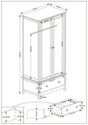 Core Products Nairn White 2 Door 1 Drawer Wardrobe - Compact Solid Wood Bedroom Storage 189 X 90 X 55Cm - thumbnail 7