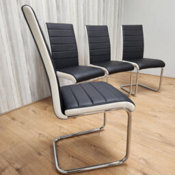Kosy Koala Dining Chairs High Back Set Of 4 Faux Leather Padded Marco Chrome Black White Kitchen Dining Room - thumbnail 2