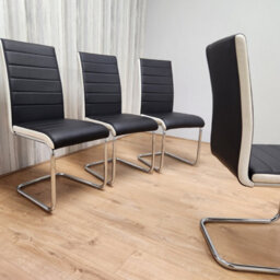 Kosy Koala Dining Chairs High Back Set Of 4 Faux Leather Padded Marco Chrome Black White Kitchen Dining Room - thumbnail 3