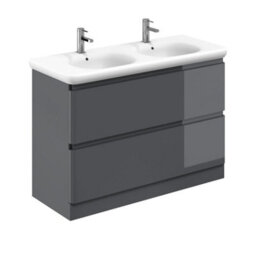 Plum&clay Marvel Gloss Dark Grey Floor Standing Bathroom Vanity Unit With Round Resin Basin (W)1200mm