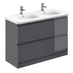 Plum&clay Marvel Gloss Dark Grey Floor Standing Bathroom Vanity Unit With Round Resin Basin (W)1200mm - thumbnail 2