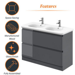 Plum&clay Marvel Gloss Dark Grey Floor Standing Bathroom Vanity Unit With Round Resin Basin (W)1200mm - thumbnail 5