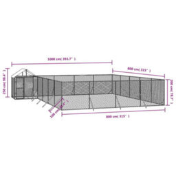 Walplus Outdoor Dog Kennel With Roof Silver 10X8X2.5 M Galvanised Steel - thumbnail 4